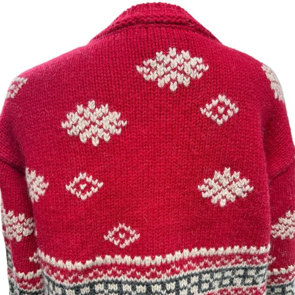 Eddie Bauer Cardigan Sweater Crew Red Nordic Wool Alpaca Buttons Women Size S P - Picture 4 of 7